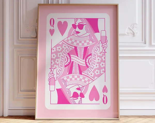 Queen Of Hearts Pink Retro Wall Art Print