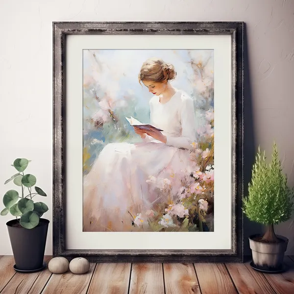 Woman Reading in a Field of Flowers Art Print