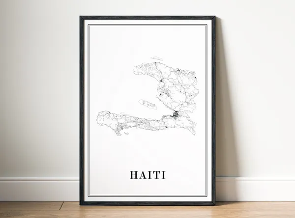 Haiti Map Black and White Travel Poster