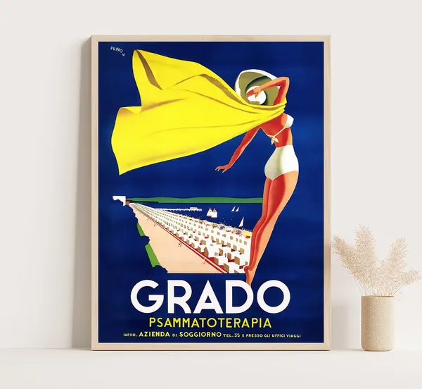 Grado Italy Vintage Travel Poster, Italian Retro Art Print