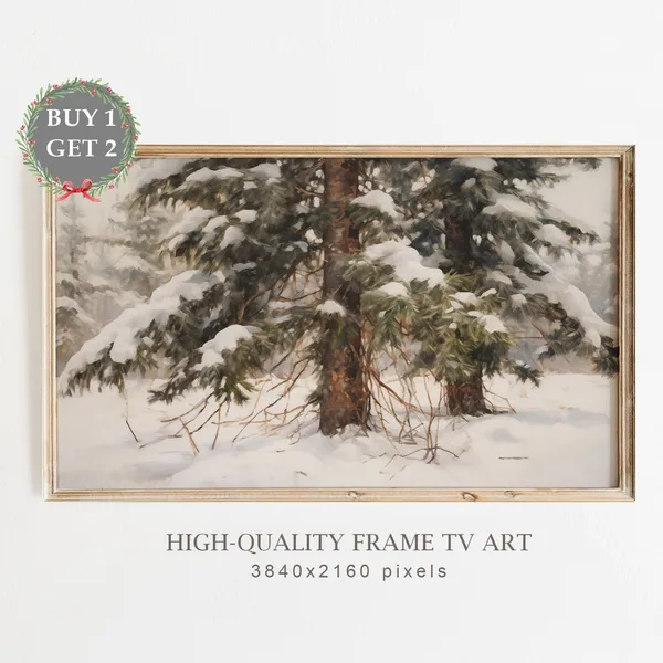 Christmas Snowy Pine Tree Art Print, Farmhouse Style