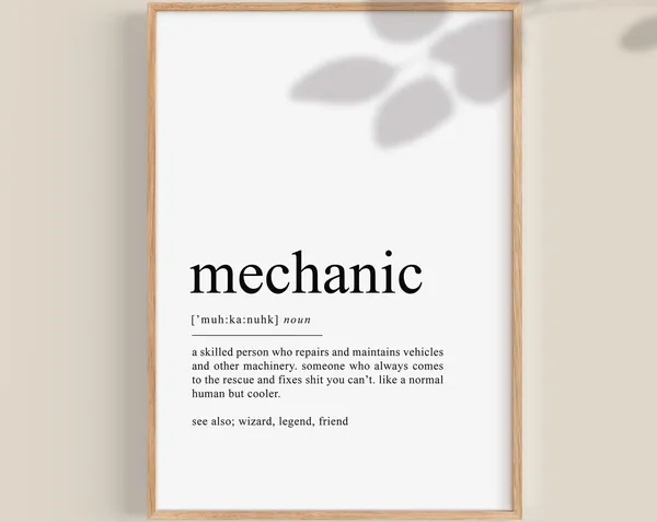 Mechanic Definition Art Print, Garage Decor