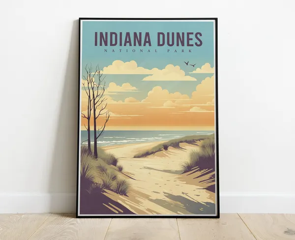 Indiana Dunes National Park Travel Poster, Lake Michigan