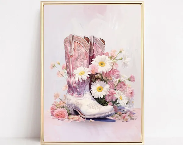 Cowgirl Boots Retro Western Art Print, Vintage