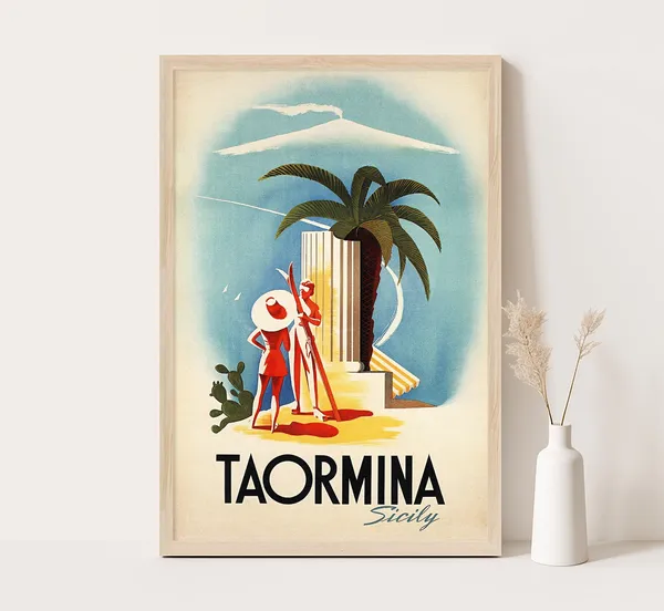 Taormina Sicily Italy Vintage Travel Poster