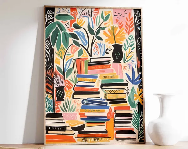 Vintage Bookshop Poster, Retro Library Art Print