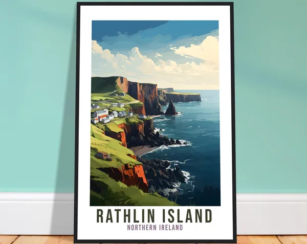 Rathlin Island Travel Poster, Northern Ireland Coast