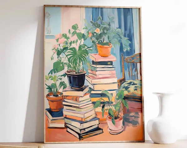 Vintage Library Book Shop Poster, Retro Reading Gift