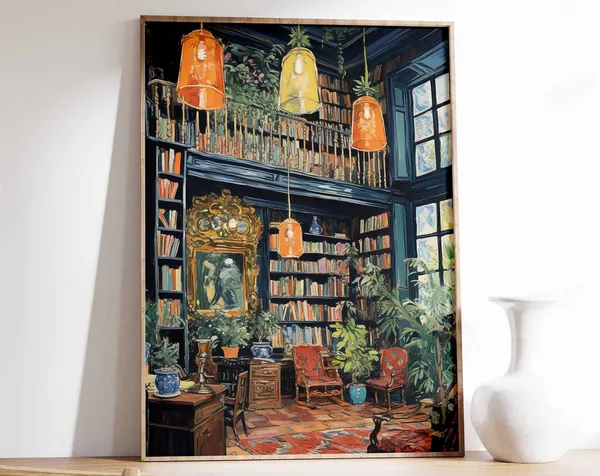 Vintage Library Book Shop Art Print, Retro Reading Gift