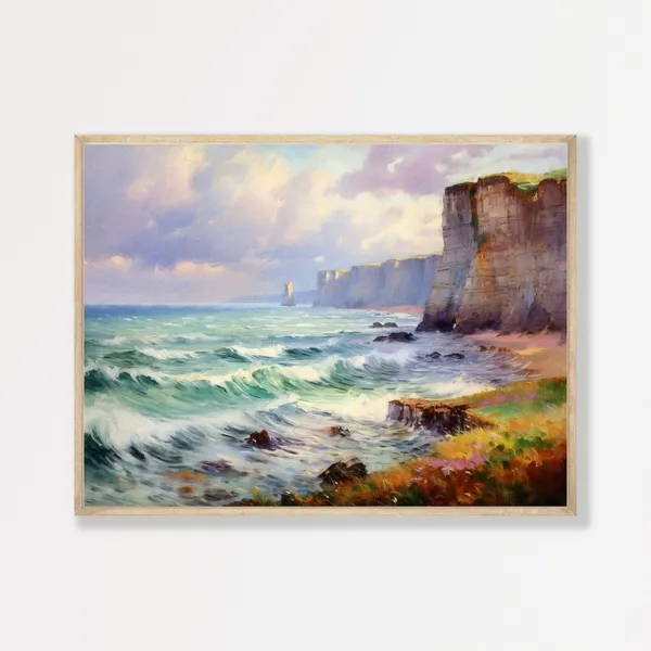 Coastal Cliffs Retro Seascape Art Print, Vintage
