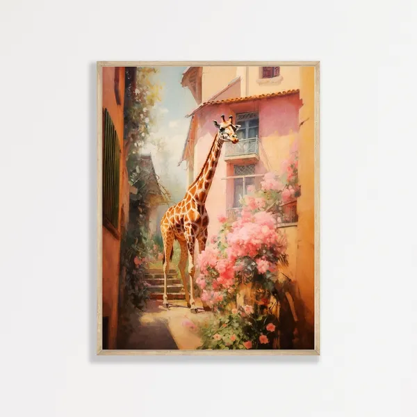 Retro Giraffe Oil-Painting Poster, Nursery Decor