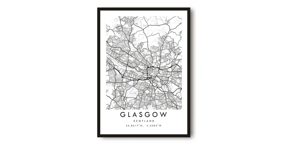 Glasgow Scotland Map Print, Minimalist City Art