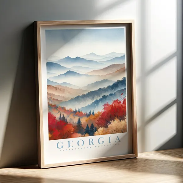 Georgia Watercolor Print, Appalachian Mountains Travel Poster