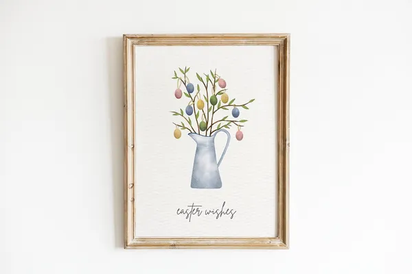 Easter Wishes Spring Watercolor Farmhouse Art Print