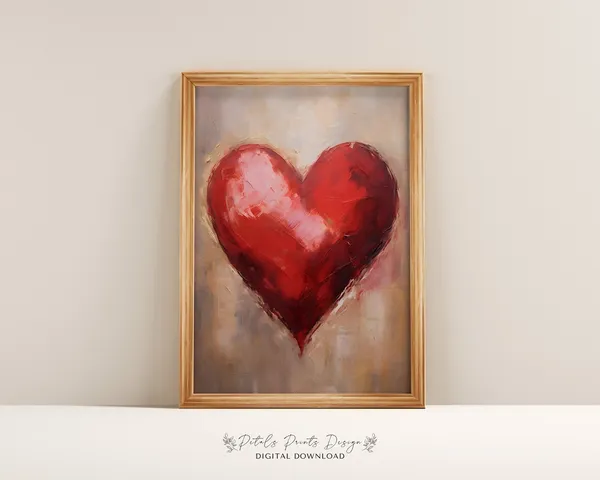 Valentine Heart Watercolor Art Print, Romantic Red Pink