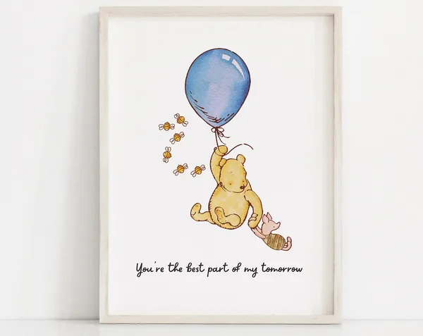 Winnie The Pooh Nursery Art, Neutral Decor Print
