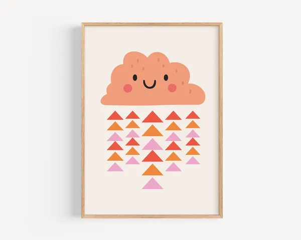 Cute Pink Nursery Rain Cloud Kids Room Poster