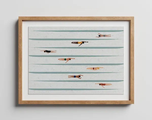 Tiny Swimmers Minimalist Art Print, Beach House Decor