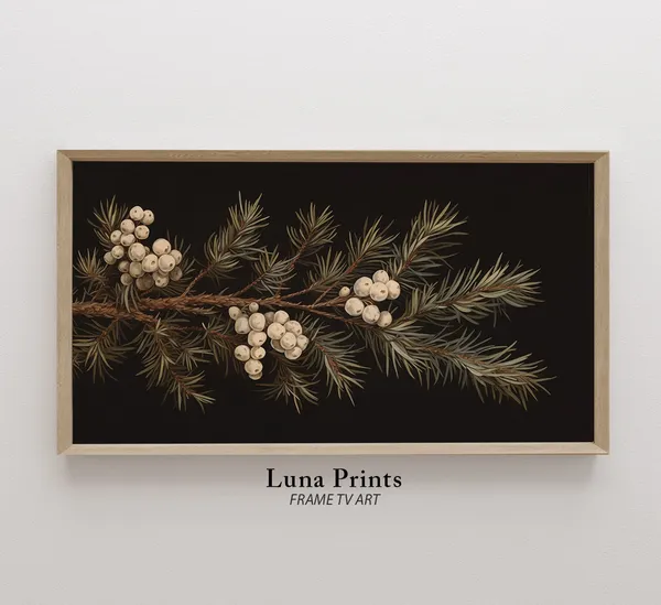 Pine Tree Winter Painting, Moody Holiday Art Print