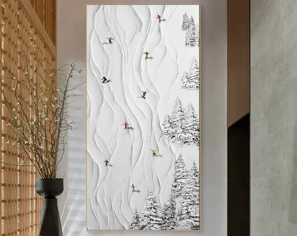 Skier on Snowy Mountain Art Print, Winter Decor