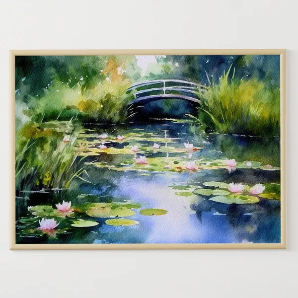 Monet-Inspired Water Lily Pond Watercolor Art Print