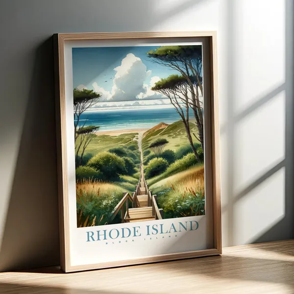 Rhode Island Watercolor Art Print, Block Island