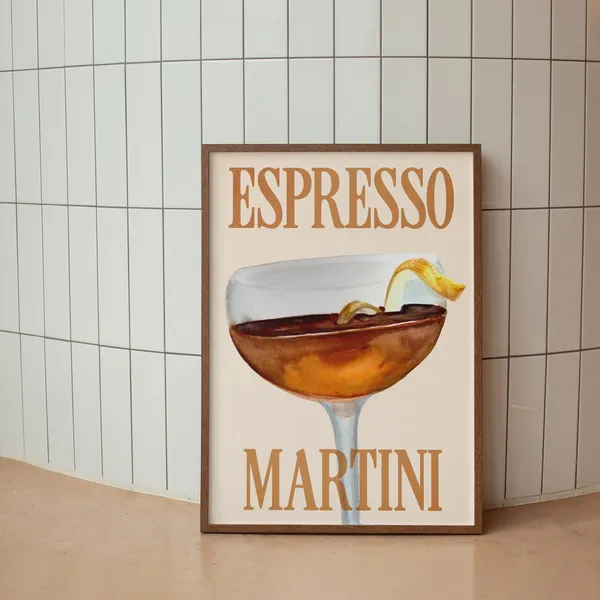 Espresso Martini Retro Cocktail Poster, Mid Century