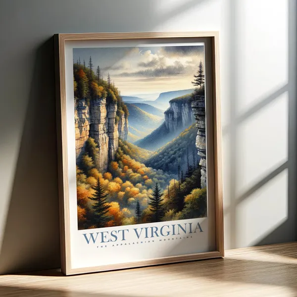West Virginia Watercolor Print, Appalachian Mountains