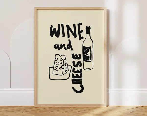 Wine And Cheese Vintage Retro Food Art Print