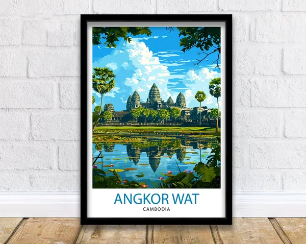 Angkor Wat Cambodia Travel Poster, Khmer Architecture