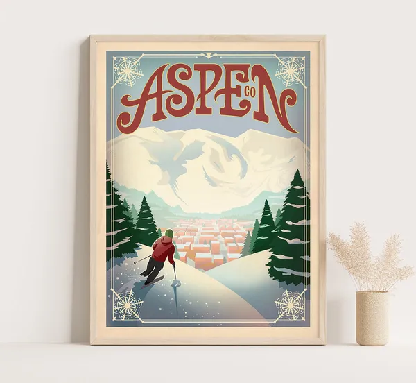 Aspen Vintage Travel Poster, Mountain Town Art Print