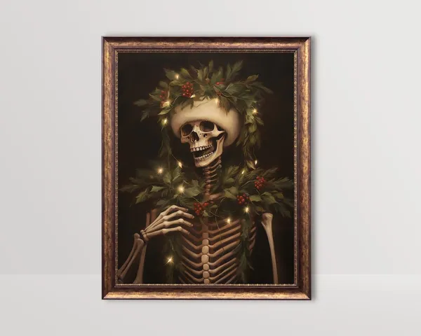 Festive Skeleton Gothic Christmas Wall Art Print