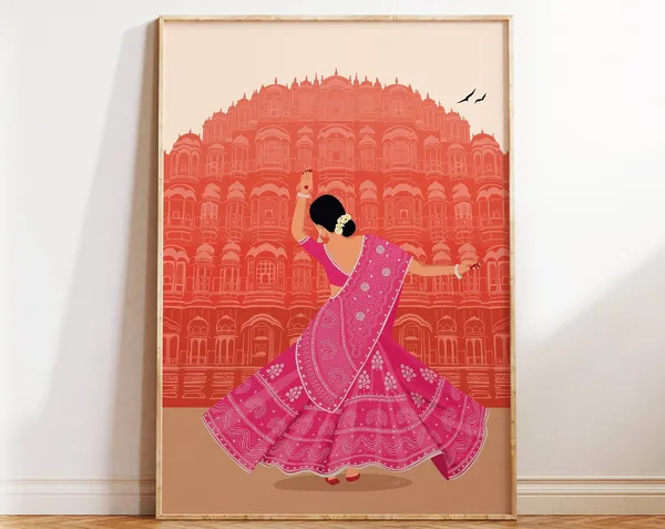 Hawa Mahal Jaipur Travel Poster, Rajasthan Art Print