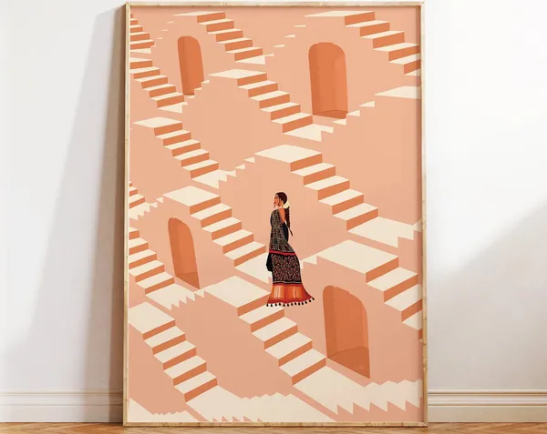 Jaipur Step Well Poster, South Asian Art Print