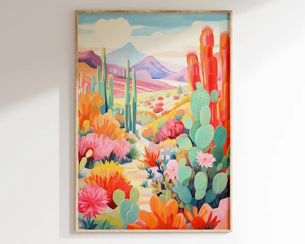 Maximalist Desert Cactus Poster, Retro Botanical Art