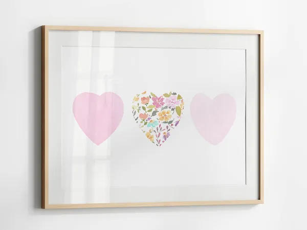 Three Pink Hearts Watercolor Poster, Little Girl Decor