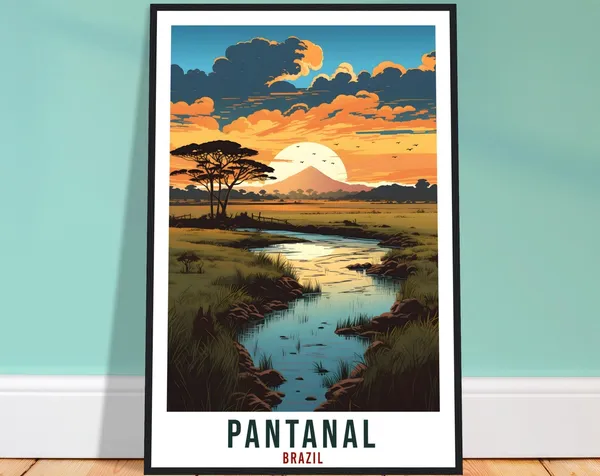 Pantanal Travel Poster, Brazil Landscape Art