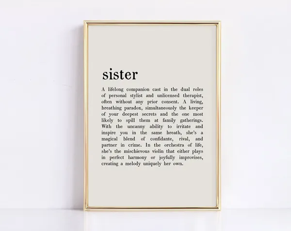 Sister Definition Minimalist Art Print, Gift For Her