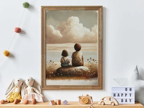 Brother And Sister Siblings Portrait Nature Art Print