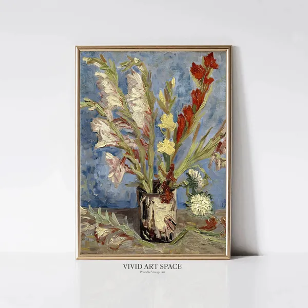 Vase With Gladioli And China Asters, Van Gogh Art Print