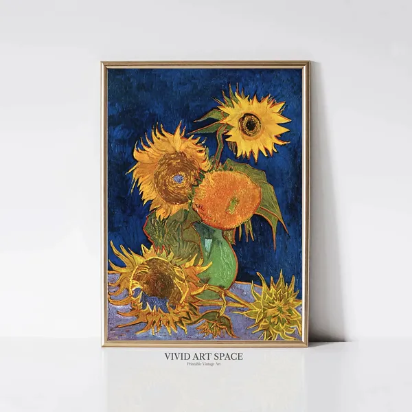 Six Sunflowers by Van Gogh, Postimpressionist Art Print