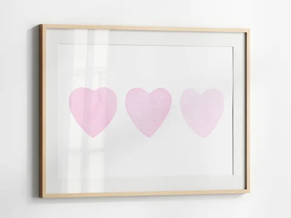 Three Pink Hearts Watercolor Print, Nursery Decor