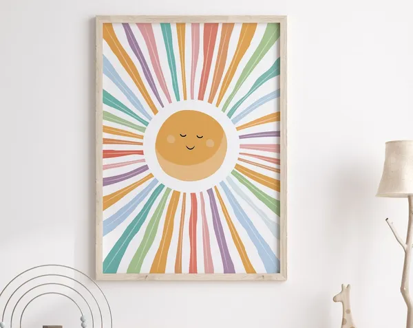 Boho Nursery Sun Watercolor Art Print