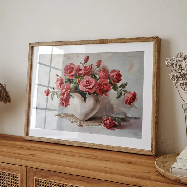 Red Roses Vintage Romantic Wall Art Print