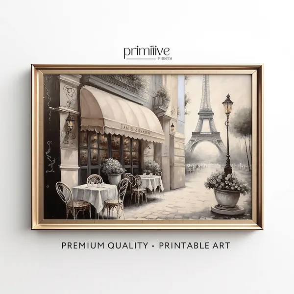 Romantic Paris Art Print, French Cafe Floral Decor