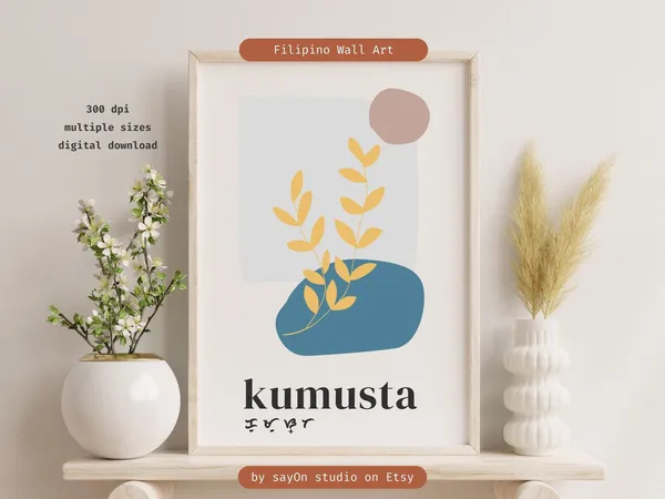 Kumusta in Baybayin, Filipino Art Poster Print