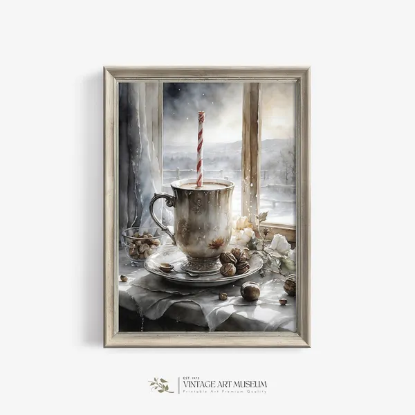 Large Coffee Cup Vintage Watercolor Art Print