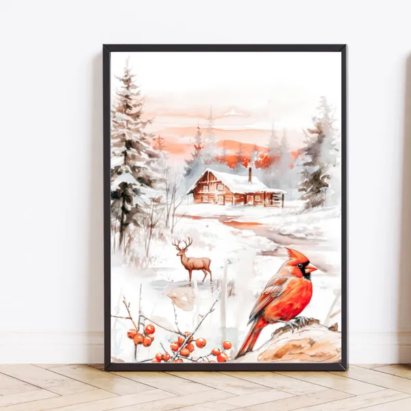 Winter Forest Print, Vintage Winter Decor