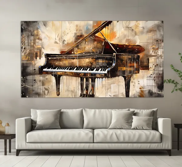 Abstract Grand Piano, Retro Painting Art Print
