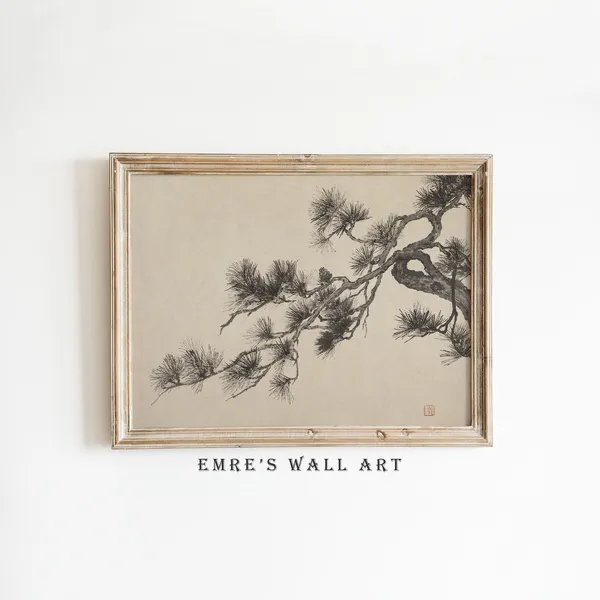 Vintage Pine Trees Print, Rustic Farmhouse Decor